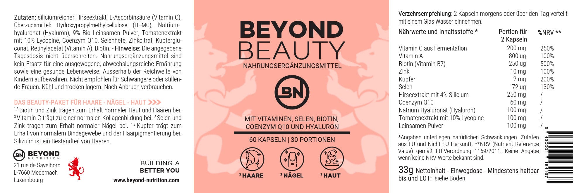 Beyond Nutrition - Beyond Beauty denn wahre Schönheit kommt von innnen - Nahrungsergänzungsmittel