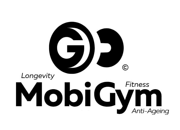 MobiGym logo with text 'Longevity Fitness Anti-Ageing' on a white background