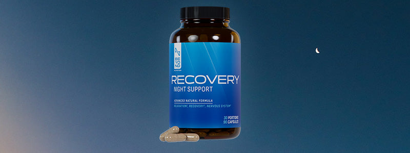 Promotional banner for the product Recovery from Beyond Nutrition with blue background