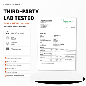 Third-party lab test report for Magnesium Master Blend from Agrolab Lufa GmbH.