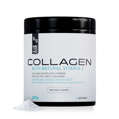 Beyond Nutrition Collagen powder container with label on a white background