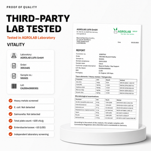 Lab test report for Vitality from Beyond Nutrition from AGROLAB on a white background