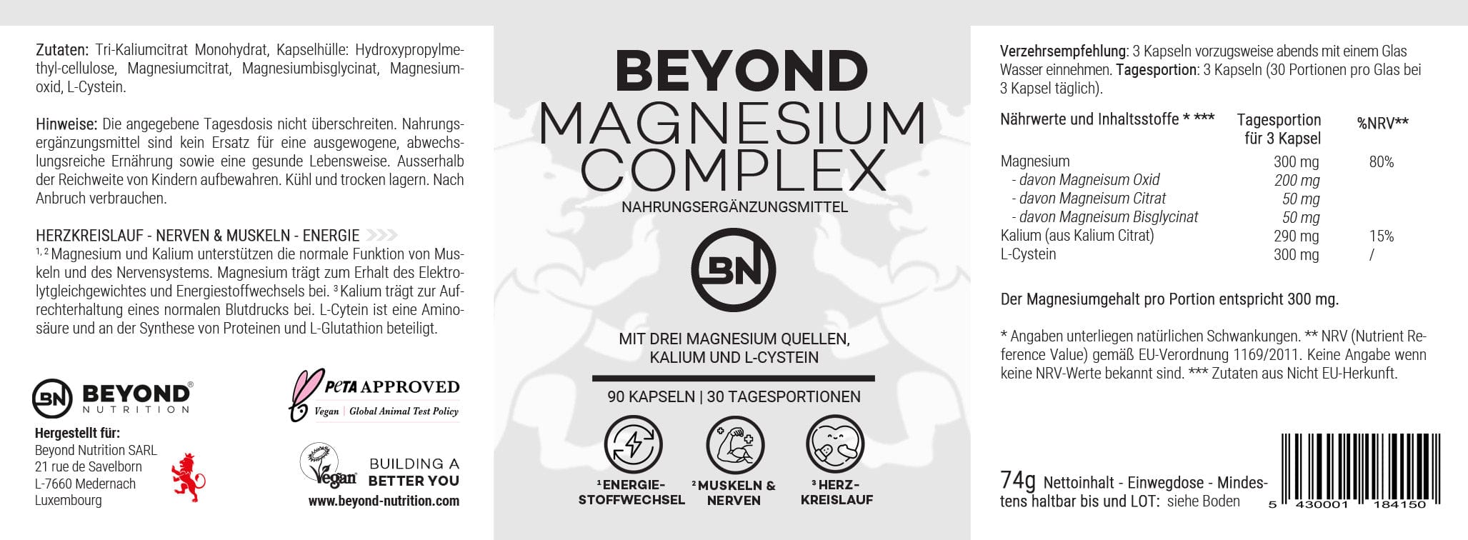 Beyond Nutrition - Beyond Magnesium Komplex mit Kalium und L-Cysteine - Nahrungsergänzungsmittel