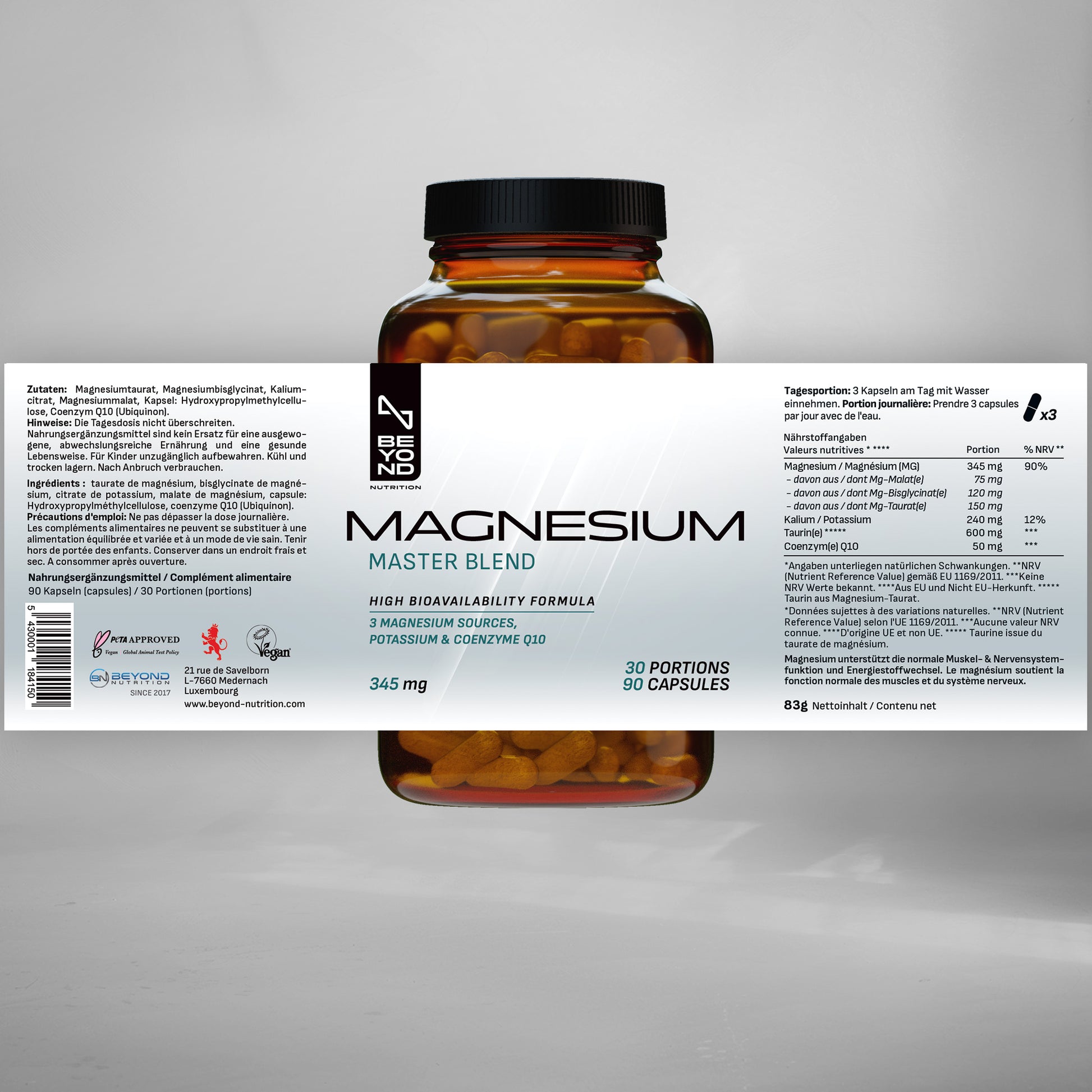 Beyond NUtrition Magnesium supplement bottle with visible label